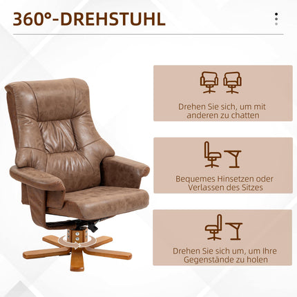 Atpūtas krēsls ar pufu, grozāms, atgāžams 135 grādos, brūns