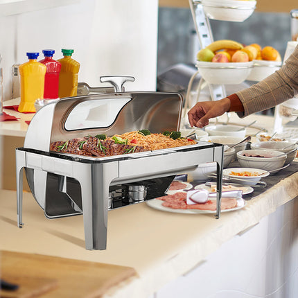 Rectangle Roll Top Chafing Dish, 9 Qt, Glass Lid, Fuel Holder