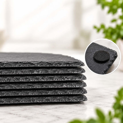 Rectangular Slate Serving Plates, Set of 6 with Felt, Anthracite