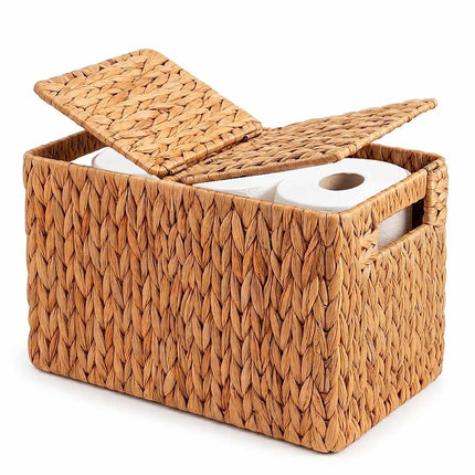 Rectangular Toilet Roll Holder for 6 Rolls, Water Hyacinth, Natural