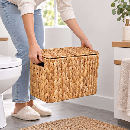 Rectangular Toilet Roll Holder for 6 Rolls, Water Hyacinth, Natural