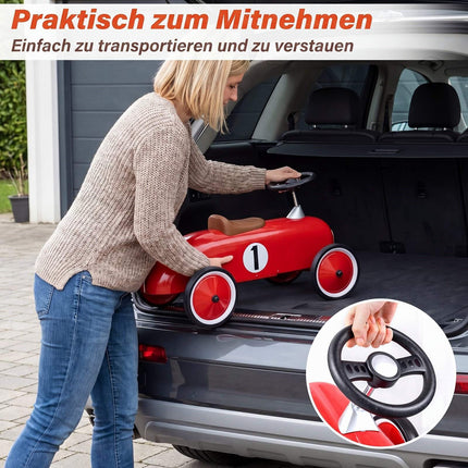 Sarkana mazuļu braucamā automašīna ar tērauda rāmi un neslīdošiem riteņiem
