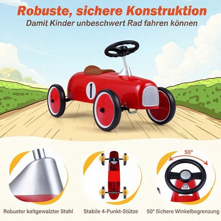 Sarkana mazuļu braucamā automašīna ar tērauda rāmi un neslīdošiem riteņiem