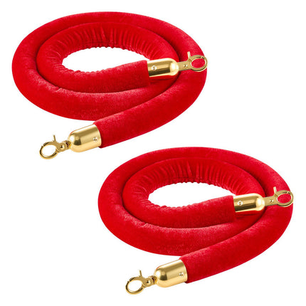 Red Velvet Stanchion Rope Set, 2 Pack, 1.5 m, Gold Hooks