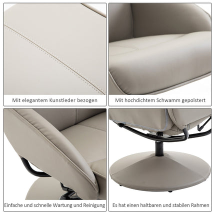 Relaksācijas krēsls, TV krēsls, atzveltnes krēsls, 360° grozāms, ar kāju balstu, pelēks, garums 78 × platums 71 × augstums 101 cm