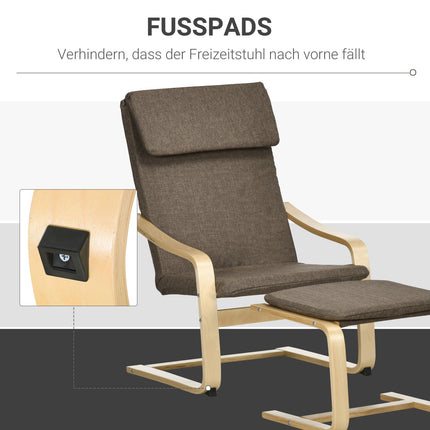 Atpūtas krēsls ar kāju balstu, atzveltnes krēsls ar ķeblīti, ēdamistabas krēsls ar lina pārvalku viesistabai, brūns 67 x 72 x 100 cm