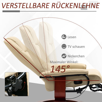 Cream white artificial leather armchair with footrest