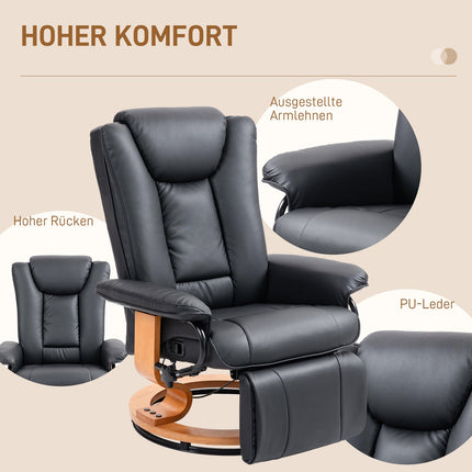Swivel recliner, synthetic leather, black, 150 kg capacity