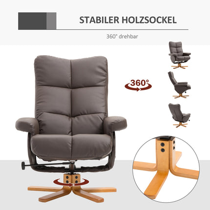 Armchair with ottoman, storage and swivel, brown PU