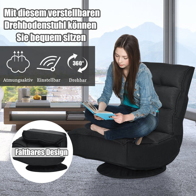 Relaksācijas krēsls, regulējams, saliekams krēsls, grozāms grīdas krēsls, dīvāna krēsls, grīdas spilvens, melns
