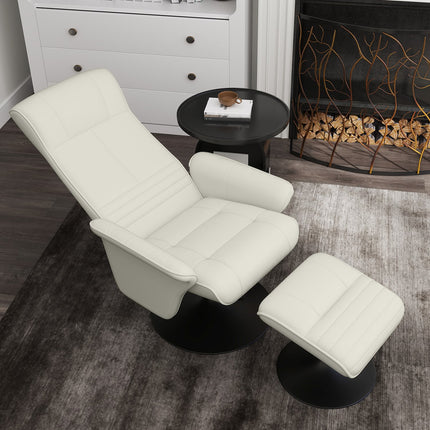 Reclining microfiber TV chair with stool, cream white