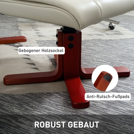 Atpūtas krēsls ar ķeblīti, TV krēsls ar atgāšanas funkciju, šūpošanās funkcija, polsterēts atgāšanas krēsls ar regulējamu atzveltni, līdz 150 kg, viesistabai, mākslīgā āda, krēmbalts