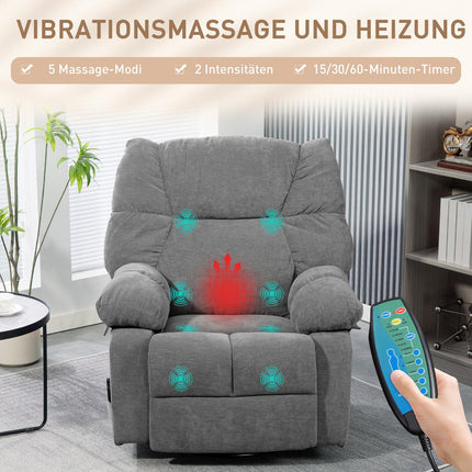 Relaksējošs krēsls ar masāžas funkciju, atgāšanās funkciju, rotējošu masāžas krēslu, 4 sānu kabatām un tālvadības pulti, tumši pelēks