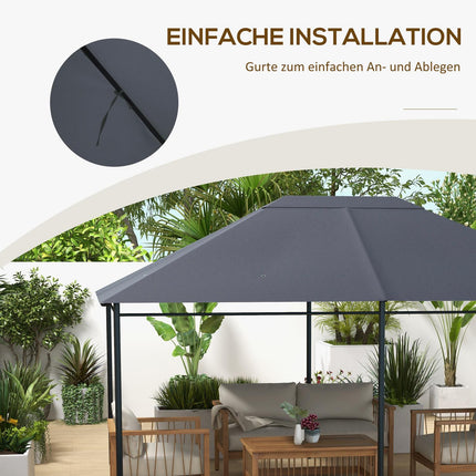 Rezerves jumts dārza paviljonam 4 x 3 m, ūdeni atgrūdošs paviljona jumts ar UV aizsardzību 30+, rezerves pārsegs dārza paviljonam, rezerves daļas izgatavotas no poliestera auduma, 180 g/m², tumši pelēks