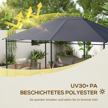 Rezerves jumts dārza paviljonam 4 x 3 m, ūdeni atgrūdošs paviljona jumts ar UV aizsardzību 30+, rezerves pārsegs dārza paviljonam, rezerves daļas izgatavotas no poliestera auduma, 180 g/m², tumši pelēks