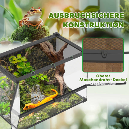 Rāpuļu stikla terārijs 48 l, priekšējā ventilācija, 50 x 30 x 35 cm