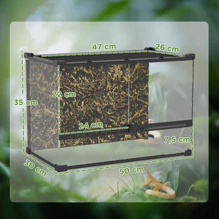 Rāpuļu stikla terārijs 48 l, priekšējā ventilācija, 50 x 30 x 35 cm