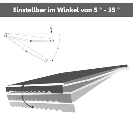 Izvelkama alumīnija terases markīze ar kloķi, 3,6 m x 3 m, pelēka