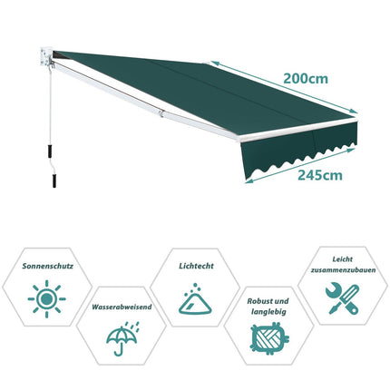 Izvelkama markīze 2,5x2m, UV un ūdens izturīga, zaļa