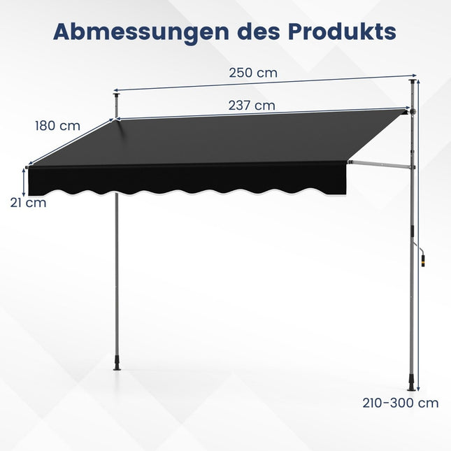 Izvelkama markīze, bez urbšanas, regulējams augstums, 250 cm, melna