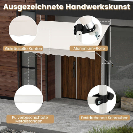 Izvelkama markīze, bez urbšanas, regulējams augstums, 250 cm, balta