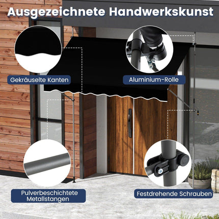 Izvelkama markīze, bez urbšanas, regulējams augstums, 300 cm, melna