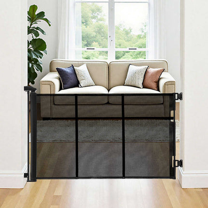 Retractable Baby Gate, 122 in Extra Wide Mesh, Black