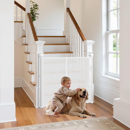 Retractable Baby Gate, 34 in Tall, Extends 110 in, Mesh