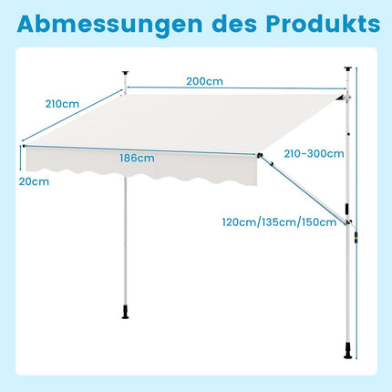Izvelkama balkona markīze, 200 cm, bez urbšanas, UV izturīga