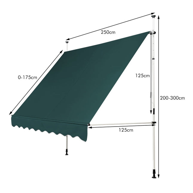 Izvelkama balkona markīze, 250 cm, UV izturīga, zaļa