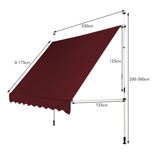 Izvelkama balkona markīze, 250 cm, UV izturīga, sarkana
