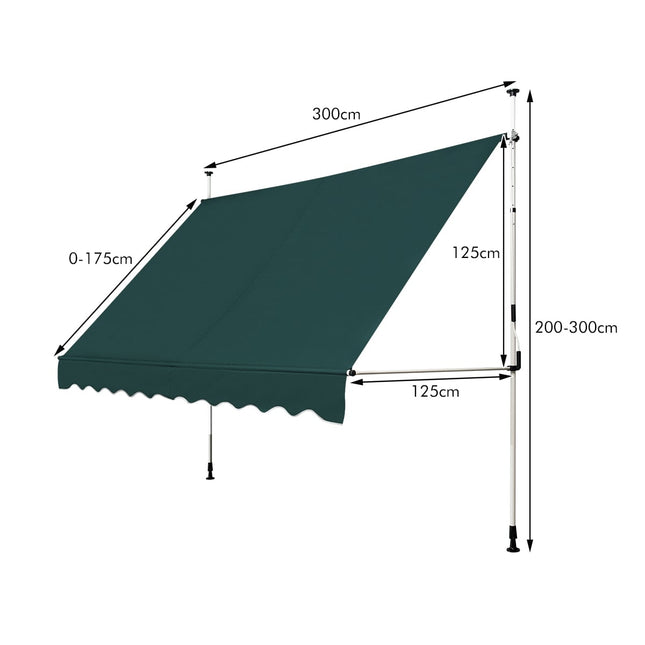 Izvelkama balkona markīze, 300 cm, bez urbšanas, UV izturīga