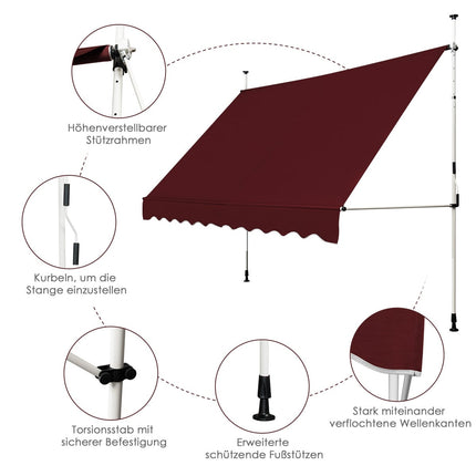 Izvelkama balkona markīze, 300 cm, UV izturīga, regulējama