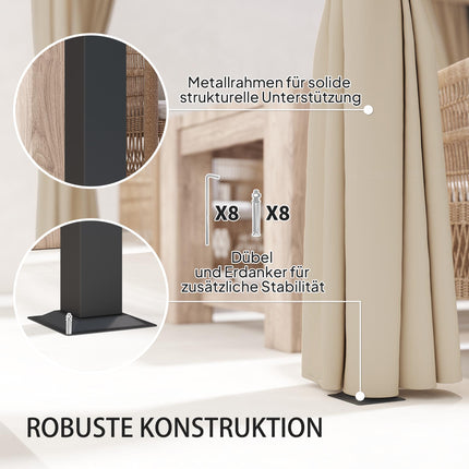 Izvelkama, brīvi stāvoša terases nojume, metāla rāmis, bēša