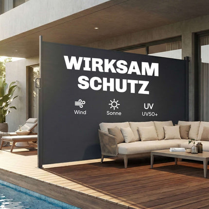 Izvelkams āra privātuma aizslietnis, ūdensizturīgs, UV 50+, 420x185 cm, tumši pelēks
