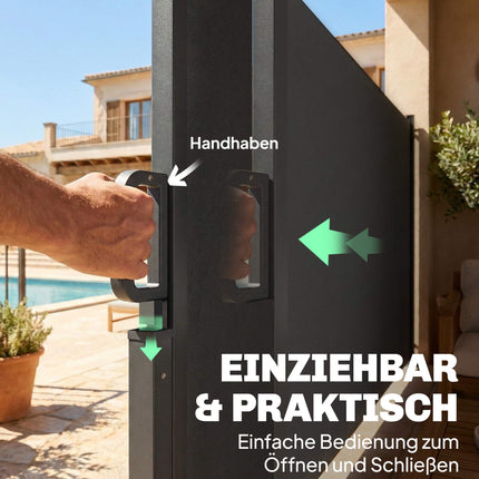 Izvelkams āra privātuma aizslietnis, ūdensizturīgs, UV 50+, 420x185 cm, tumši pelēks