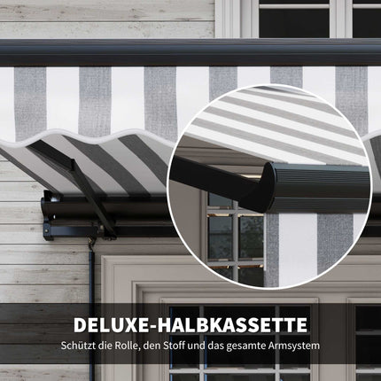 Izvelkama terases markīze, laikapstākļu izturīga, 350x250 cm, pelēka/balta