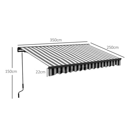 Izvelkama terases markīze, laikapstākļu izturīga, 350x250 cm, pelēka/balta