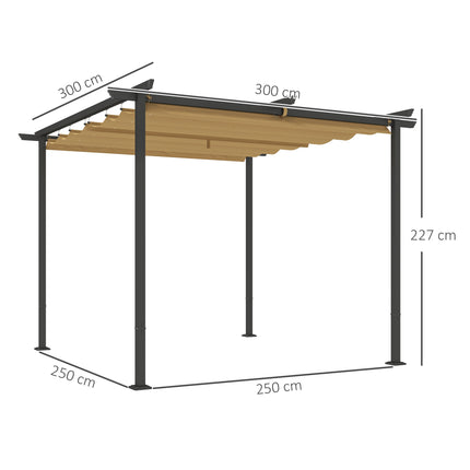 Izvelkama pergola 3x3m, metāla rāmis, UPF30+ nojume