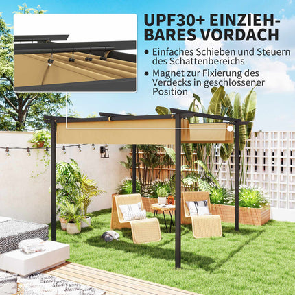 Izvelkama pergola 3x3m, metāla rāmis, UPF30+ nojume