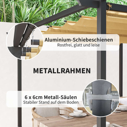 Izvelkama pergola 3x3m, metāla rāmis, UPF30+ nojume