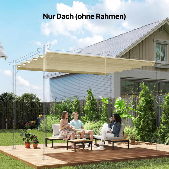 Izvelkama pergolas nojume 4x3m, krēmkrāsas, laikapstākļiem izturīga