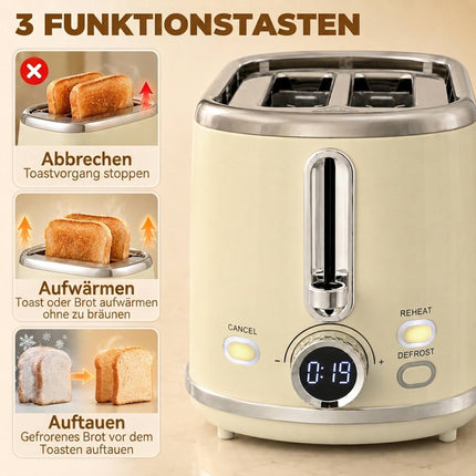 Retro tējkannas un tostera komplekts ar LED displeju, krēmkrāsas