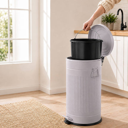 Retro Pedal Waste Bin 40 L with Soft-Close Lid, Light Grey, Iron