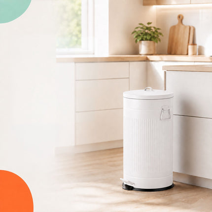 Retro Pedal Waste Bin 40 L with Soft-Close Lid, White, Iron