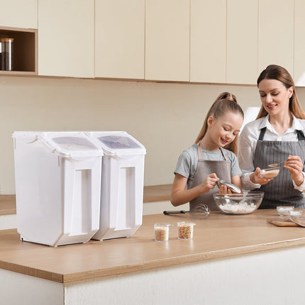 Rice Storage Containers 2-Pack, 20L Each, Airtight, Wheels, 2 Cups