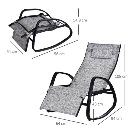 Šūpuļkrēsls ar regulējamu atzveltni, kāju balsts, šūpuļkrēsls ar spilvenu, dārza dīvāns, Textline pelēks, 64 x 69 x 108 cm, terasei un balkonam |
