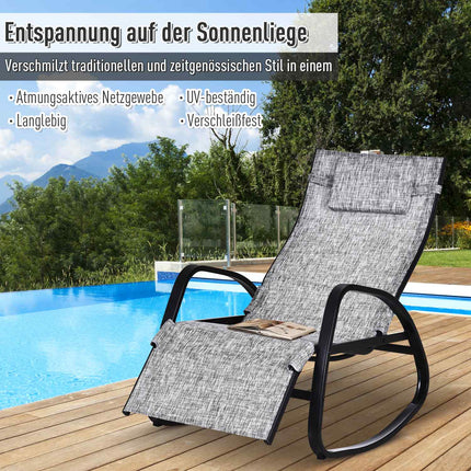 Šūpuļkrēsls ar regulējamu atzveltni, kāju balsts, šūpuļkrēsls ar spilvenu, dārza dīvāns, Textline pelēks, 64 x 69 x 108 cm, terasei un balkonam |