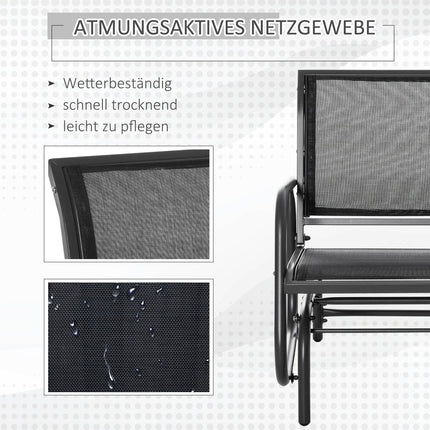 Šūpuļkrēsls, dārza dārza krēsls, atpūtas krēsls, dārza šūpoles, metāla šūpuļkrēsls terasei, balkonam, siets, melns, 75 x 66 x 85 cm