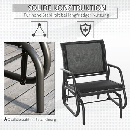 Šūpuļkrēsls, dārza dārza krēsls, atpūtas krēsls, dārza šūpoles, metāla šūpuļkrēsls terasei, balkonam, siets, melns, 75 x 66 x 85 cm